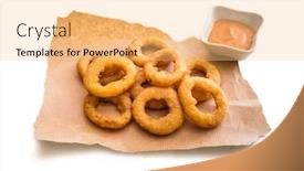  Presentation with parchment - Audience pleasing slide deck consisting of onion rings on parchment with sauce isolated on a white background backdrop and a lemonade colored foreground