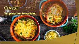  Presentation with onion - Theme enhanced with onion-soup-with-roasted-bread background and a tawny brown colored foreground