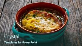  Presentation with onion - PPT theme having onion-soup-with-roasted-bread background and a ocean colored foreground