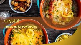  Presentation with onion - Slide set enhanced with onion-soup-with-roasted-bread background and a tawny brown colored foreground