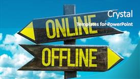  Presentation with online predators - PPT theme featuring online - offline signpost with sky background and a teal colored foreground