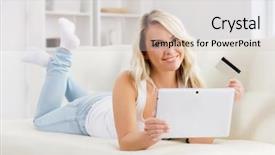  Presentation with cyber credit card crime - Colorful slide deck enhanced with online auction - attractive blond woman backdrop and a  colored foreground