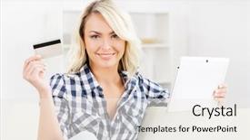  Presentation with credit card fraud fraud - Cool new PPT theme with online auction - attractive blond woman backdrop and a  colored foreground