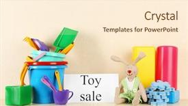  Presentation with online yard sale - PPT layouts with online auction - toys for sale on shelf background and a  colored foreground