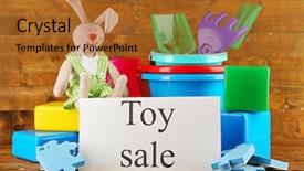  Presentation with yard sale online - Slide deck consisting of online auction - toys for sale on wooden background and a  colored foreground