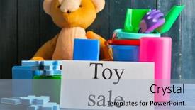  Presentation with online yard sale - Audience pleasing PPT layouts consisting of online auction - toys for sale on wooden backdrop and a  colored foreground