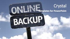 Presentation with backup - Presentation theme having online backup sign with clouds background and a ocean colored foreground