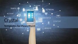  Presentation with digital banking - PPT theme enhanced with online banking application mixed media background and a teal colored foreground