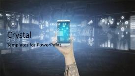  Presentation with mobile banking - Amazing theme having online banking application mixed media backdrop and a light blue colored foreground