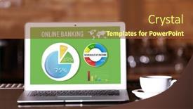 Presentation with online banking - Colorful slide deck enhanced with online-banking-concept-laptop backdrop and a tawny brown colored foreground