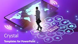  Presentation with online banking - Presentation design featuring online banking concept with businessman background and a purple colored foreground