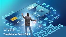  Presentation with online banking - Cool new PPT theme with online-banking-concept-with-businessman backdrop and a teal colored foreground