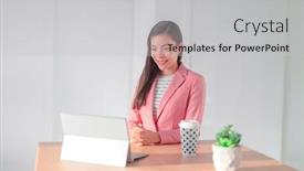  Presentation with virtual banking - Beautiful PPT theme featuring online-banking-financinal-advisor-asian backdrop and a light gray colored foreground