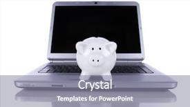  Presentation with information technology - PPT layouts having online banking investment - piggybank over a modern laptop background and a gray colored foreground