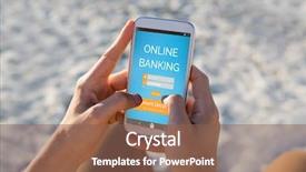  Presentation with mobile banking - PPT layouts with online banking text on blue background and a violet colored foreground