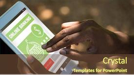  Presentation with mobile banking - PPT layouts featuring online banking text on green background and a tawny brown colored foreground