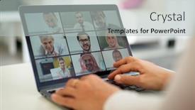  Presentation with conference - PPT theme with online-business-conference-screen background and a light gray colored foreground