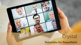  Presentation with conference - PPT theme with online-business-conference-screen background and a yellow colored foreground