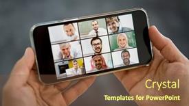  Presentation with conference - Slide deck having online-business-conference-screen background and a tawny brown colored foreground