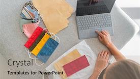  Presentation with online selling - PPT theme consisting of online-business-woman-working background and a mint green colored foreground