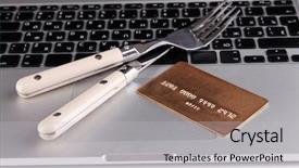  Presentation with credit card - Presentation theme consisting of online caterers ordering - credit card with fork background and a light gray colored foreground