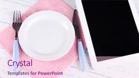  Presentation with cutlery - Theme featuring online caterers ordering - tablet with plate and cutlery background and a lemonade colored foreground