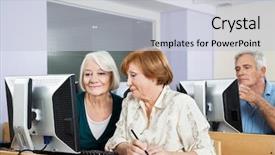  Presentation with computer lab science classroom - Slides consisting of learning computor - senior women using computer background and a light gray colored foreground