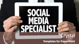  Presentation with classified - PPT layouts having online classified - business man holding a tablet background and a violet colored foreground