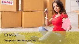  Presentation with moving - PPT theme having online classified - young beautiful woman moving background and a yellow colored foreground