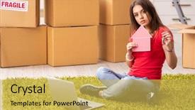  Presentation with moving - PPT theme featuring online classified - young beautiful woman moving background and a yellow colored foreground