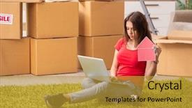  Presentation with moving - PPT theme with online classified - young beautiful woman moving background and a  colored foreground