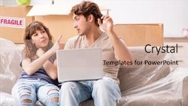  Presentation with pair - Cool new slides with online classified - young pair moving to new backdrop and a coral colored foreground