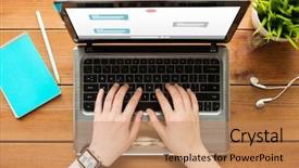  Presentation with internet communication - Slide set featuring online communication business people background and a coral colored foreground