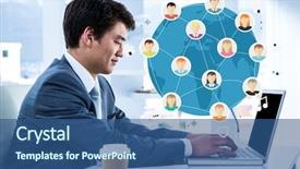  Presentation with nutrition community - Audience pleasing presentation theme consisting of online community against asian businessman backdrop and a ocean colored foreground