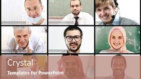  Presentation with conference - Audience pleasing PPT theme consisting of online-conference-people-working backdrop and a coral colored foreground