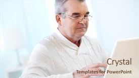  Presentation with working - PPT layouts enhanced with online courses - portrait of pensive mature man background and a lemonade colored foreground