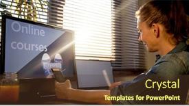  Presentation with learning outcomes - Colorful PPT theme enhanced with online-courses-digital-e-learning backdrop and a tawny brown colored foreground