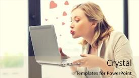  Presentation with computer - Slide deck enhanced with online dating - picture of woman with laptop background and a lemonade colored foreground