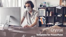  Presentation with distance learning - Slide set featuring online-distance-learning-young-man background and a gray colored foreground