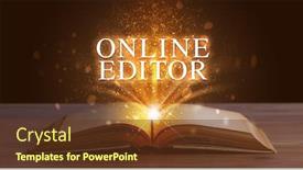  Presentation with open book - Audience pleasing theme consisting of online-editor-inscription-coming-out backdrop and a tawny brown colored foreground