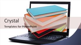  Presentation with monitor computer - Audience pleasing presentation consisting of online education - books falling through a laptop backdrop and a soft green colored foreground
