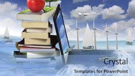  Presentation with laptop - Slides having online education - books with a laptop background and a light blue colored foreground