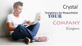  Presentation with grey - Slide deck featuring online education - handsome young man with laptop background and a white colored foreground