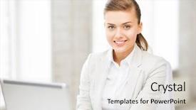  Presentation with software engineering picture - Presentation having online education - picture of smiling businesswoman background and a light gray colored foreground