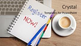  Presentation with now - Audience pleasing slides consisting of online education - register now written in notebook backdrop and a soft green colored foreground