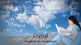  Presentation with technology education - Audience pleasing presentation design consisting of online education - young student woman with laptop backdrop and a light blue colored foreground