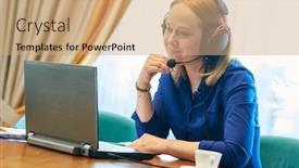  Presentation with online meeting - Cool new PPT theme with online-education-or-distant-work backdrop and a coral colored foreground