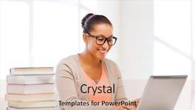  Presentation with international student - PPT theme with online exam - education concept - smiling international background and a soft green colored foreground