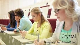  Presentation with high school students - Slides with online exam - education high school university learning background and a blonde colored foreground