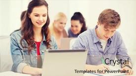  Presentation with school technology - Colorful presentation design enhanced with online exam - education technology and internet concept backdrop and a lemonade colored foreground